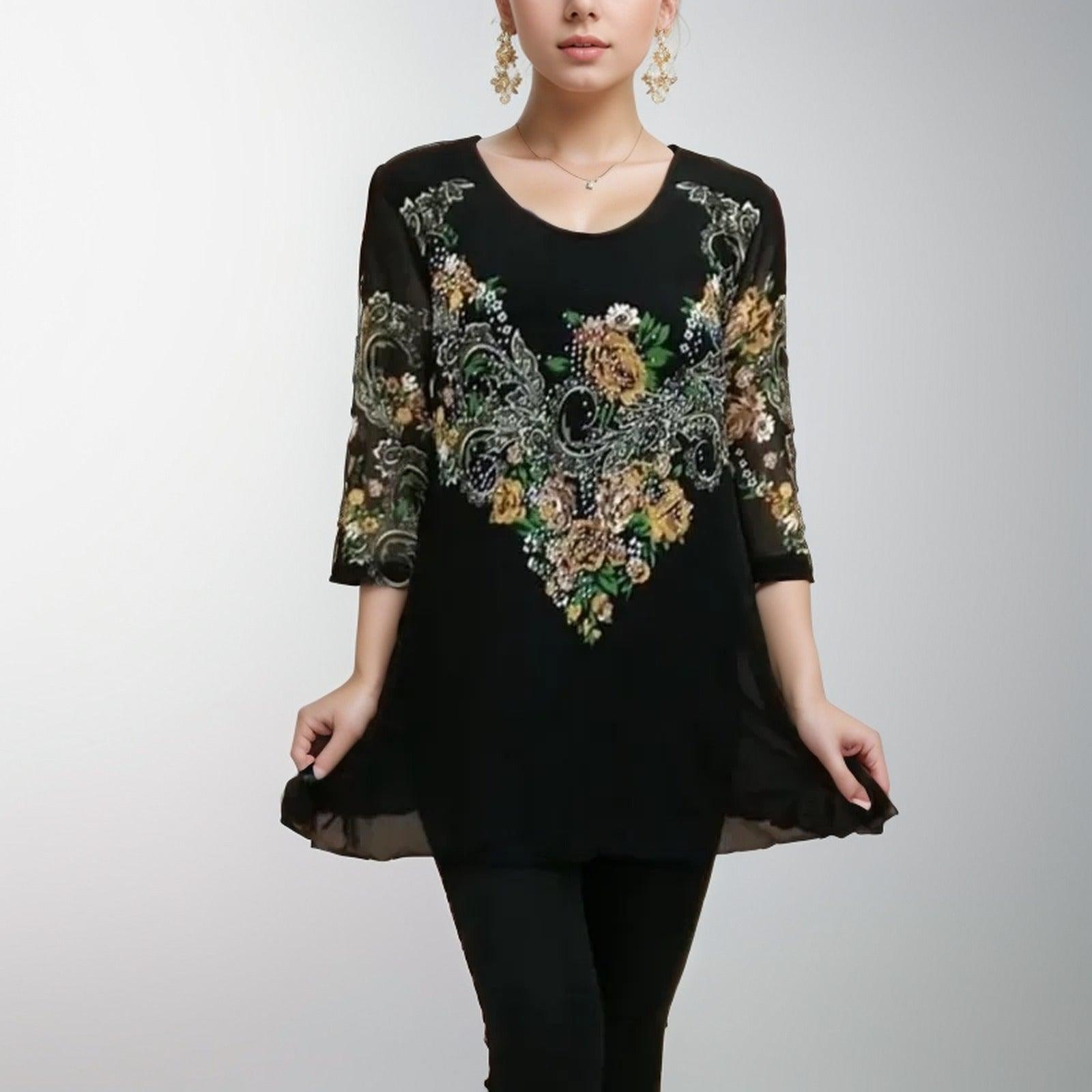 Blusa Flores em Chiffon Premium/ Delicadeza e Bordado Sofisticado!