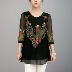 Blusa Flores em Chiffon Premium/ Delicadeza e Bordado Sofisticado!